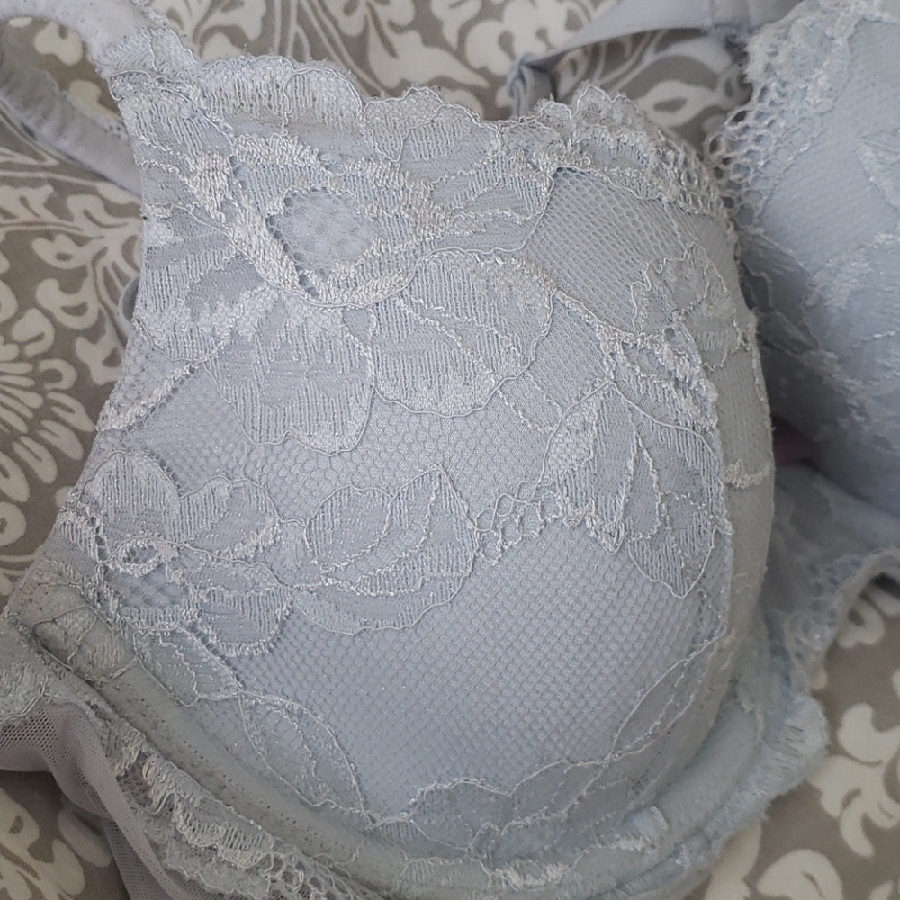 Light Blue with Silver Shimmer Lace Bra - Picture 2 of 4